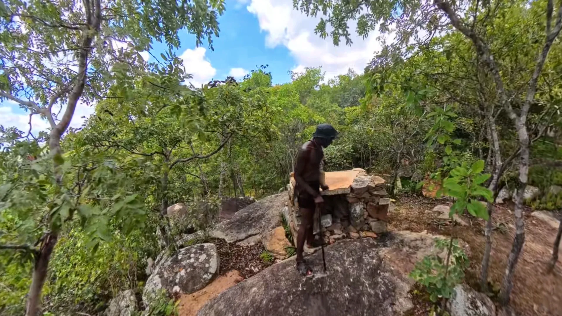 The hand-built stone braai on the rocks above the village